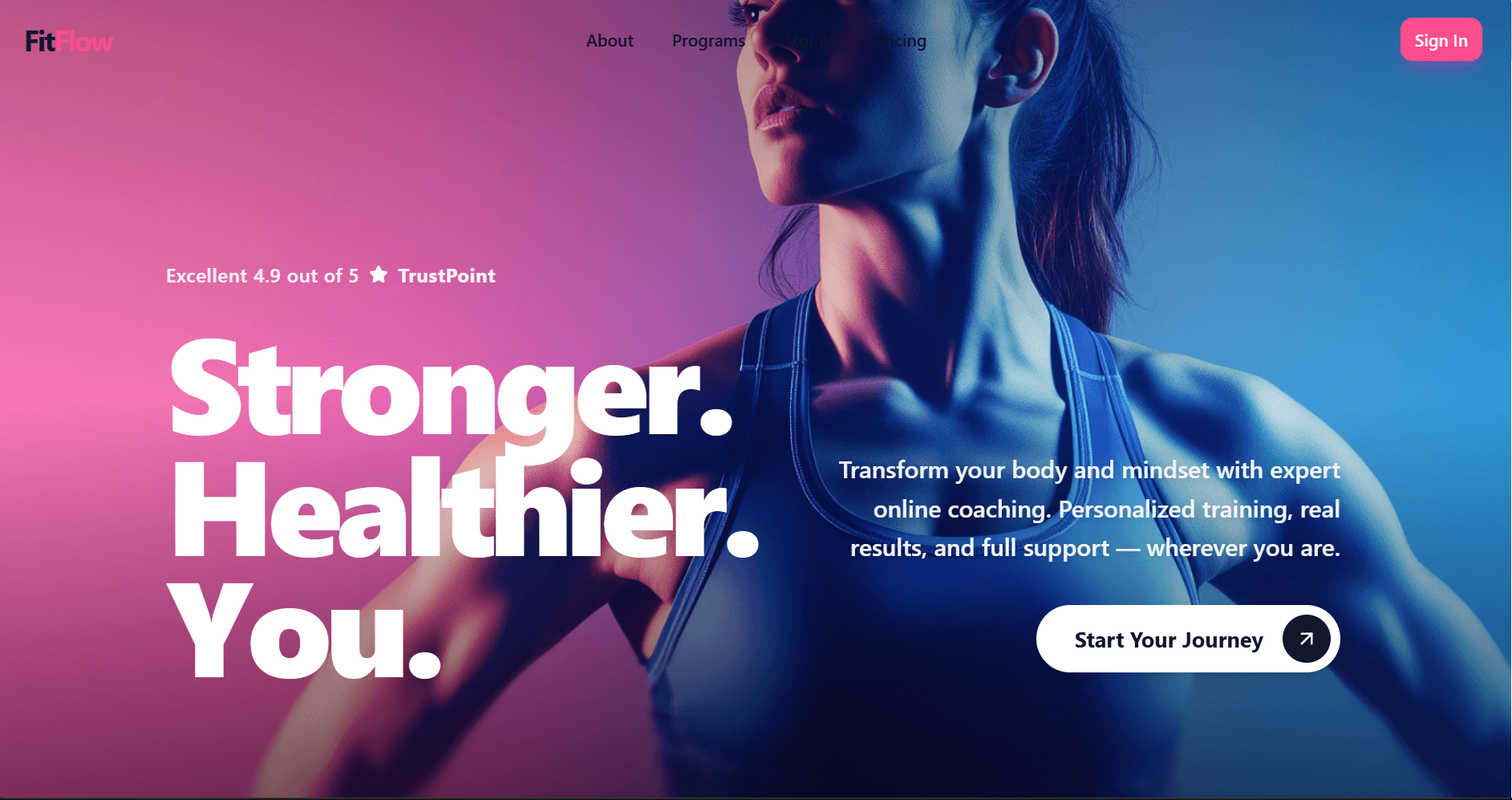 FitFlow is a fitness platform that helps users track workouts, get personalized fitness and nutrition guidance, and follow guided exercise or walking plans.