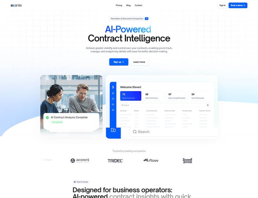 An AI-driven platform that automatically analyzes contracts, extracts key clauses, identifies risks, and generates smart insights. It speeds up review workflows.